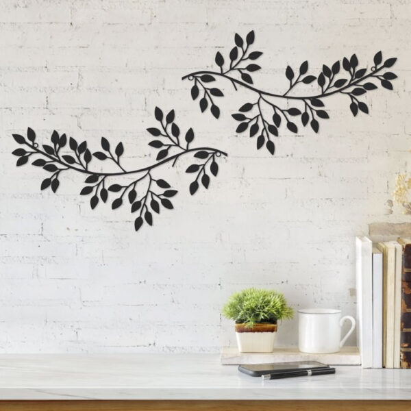 Black Branch Leaf Hanging Wall Iron Art Decor - Image 2