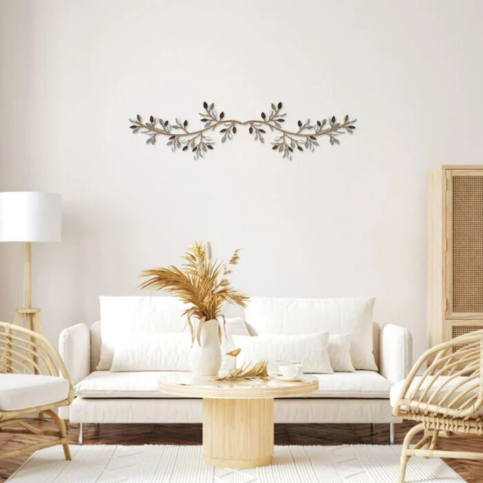 Silver Green Branch Leaf Hanging Wall Iron Art Decor - Image 2