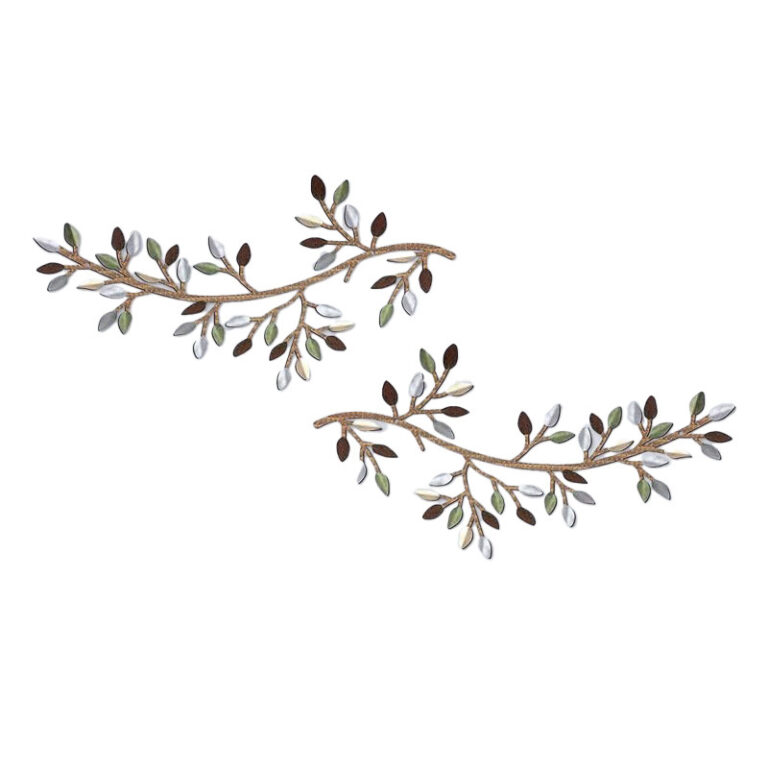 Silver Green Branch Leaf Hanging Wall Iron Art Decor - Image 3