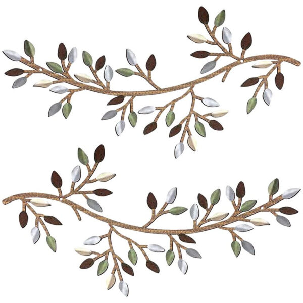 Silver Green Branch Leaf Hanging Wall Iron Art Decor - Image 4