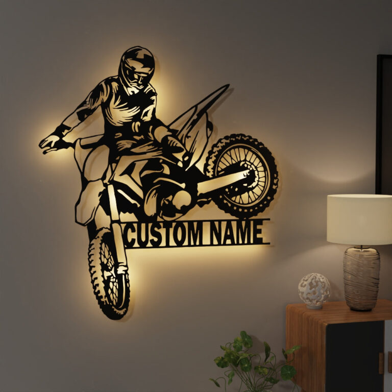 Custom Dirt Biker Metal Wall Art With Led Lights