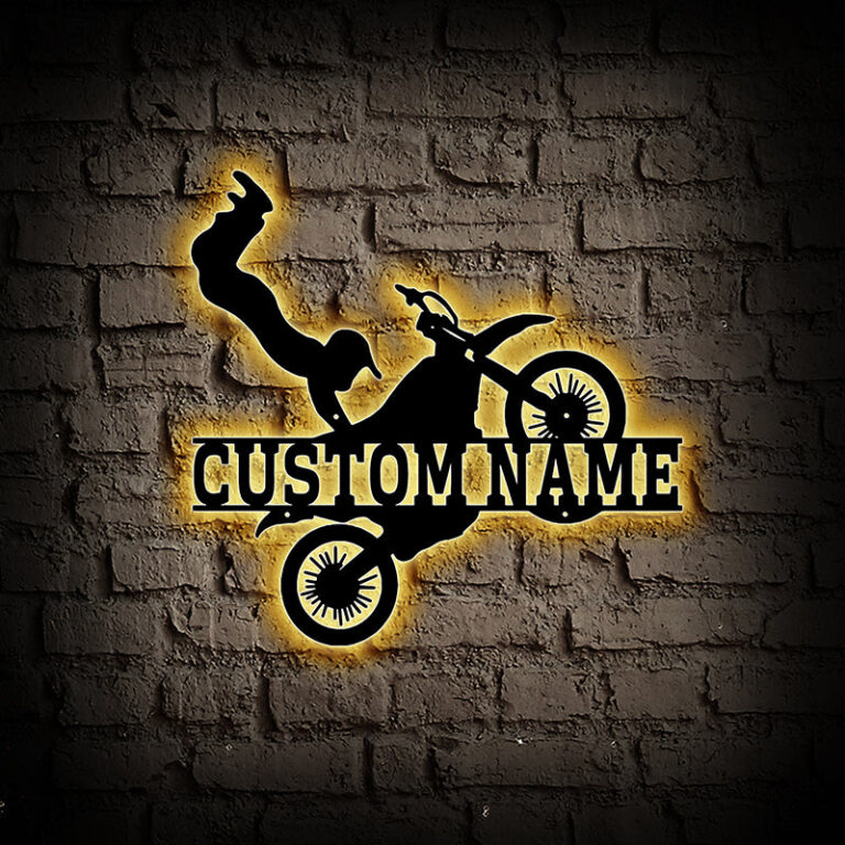 Custom Stunt Motorcycle Metal Wall Art With Led Lights