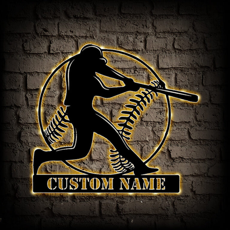 Custom Baseball Athlete Metal Sign With LED Lights