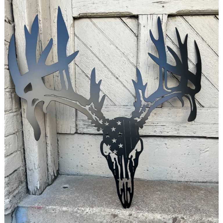 Metal Deer With American Flag