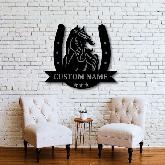 IOVEQG Custom Horse Metal Wall Art, Personalized Horse Farm Name Sign, Decoration for Living Room, Farmer Decor, Home Horse Lover, Black, 18 inches - Image 4