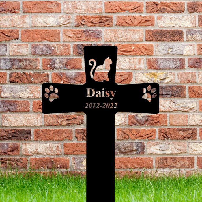 Gerryed Custom Cat Grave Markers Cross Personalized Cat Memorial Grave Stake Cat Memorial Sign Pet Grave Markers Cat Loss Gift Pattern 24inch - Image 5