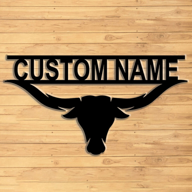 ElevateIQ Custom Longhorn Metal Wall Art | Personalized Name Sign | Southwest Decor | Longhorn Design for Unique Room Accent | 8-24 Inch, Black