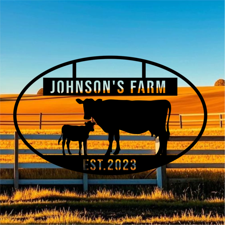 Custom Metal Farm Sign with Name Personalized Cow Outdoor Ranch Sign Farmhouse Cow Wall Decor Farm Gift Barn Decor Family Name Last Name Sign Metal Wall Art Pattern 24inch - Image 3