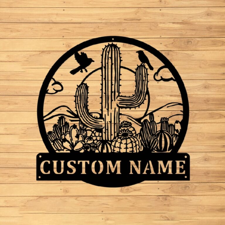 VVEDESIGN Custom Cactus Metal Wall Sign - Personalized Cactus Metal Art - Cactus Metal Wall Decor - Customized Signs - Housewarming Gifts - Indoor Signs