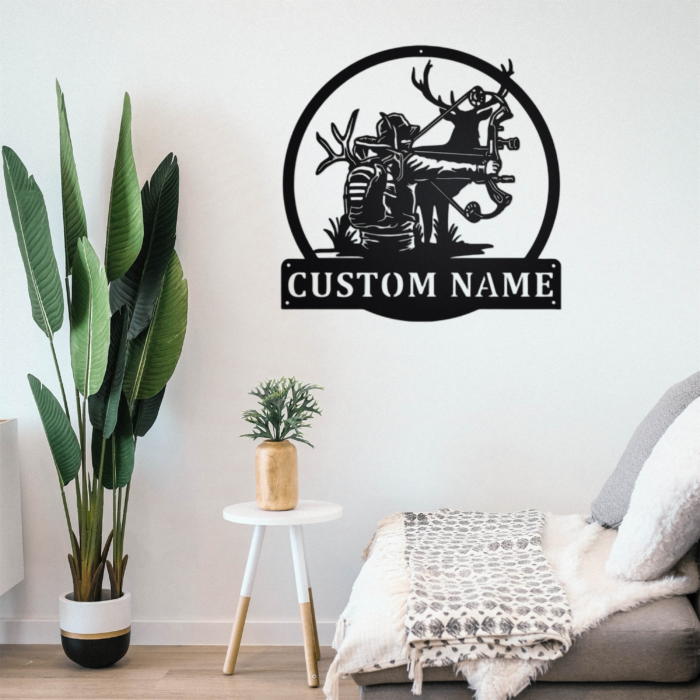 Personalized Bow Hunting Metal Wall Art Deer Hunting Wall Decor Hunter Metal Sign, Custom Hunter Name Sign Front Door Sign, Indoor Outdoor Wall Decor Hunter Home Decor Housewarming Gift 14 inch - Image 4