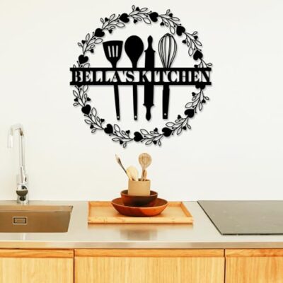 Personalized Kitchen Metal Sign, Custom Kitchen Name Sign Metal Monogram Wall Art Sign, Home Kitchen Wall Decor Sign Metal Kitchen Sign, Customize Kitchen Plaque Metal Name Sign for Kitchen