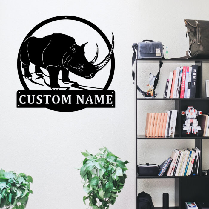 Custom Rhino Metal Wall Sign - Personalized Rhino Metal Wall Art - Rhino Metal Wall Decor - Rhino Name Signs - Rhino Led Decor - Rhino Lover's Gift - Image 5