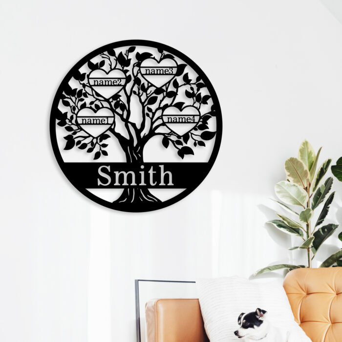 Personalized Family Tree Decor Sign, Custom Family Tree Monogram Metal Sign with Kids Names, Customized Family Tree Name Sign Metal Wall Art Decorative Sculpture Last Name Sign - Image 2