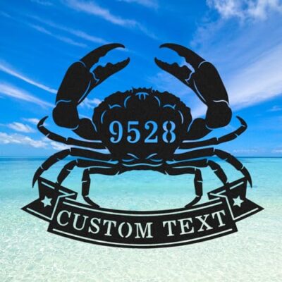 Goodqueen Custom House Number Address Sign Crab, Personalized Address Sign Plaque Crab, Personalized Crab Metal Sign Customized Crab Sign Metal Metal Wall Art Outdoor Address Last Name Sign