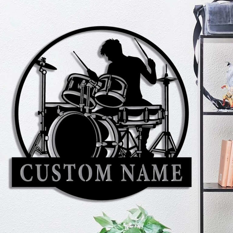 Jenelle Arts Custom Drummer Metal Wall Art, Personalized Drummer Name Sign, Personalized Decor for Music Lovers, Drummer Decor, Drummer Gifts, Drummer Metal Home Decor, Music Room Decor, 8-24 Inches