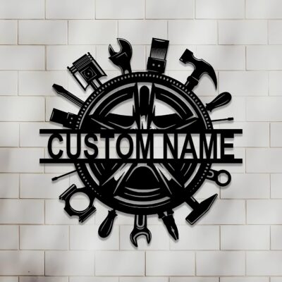 Custom Garage Metal Wall Art | Personalized Workshop Name Sign| Mechanic Decor | Artistic Decor | Great for Workshop | Father's Day Gift