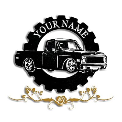 IOVEQG Classic Truck Monogram, Personalized Metal Wall Art, Classic Truck, Custom Truck Metal Wall Sign, Truck, Antique Classics, Garage Sign