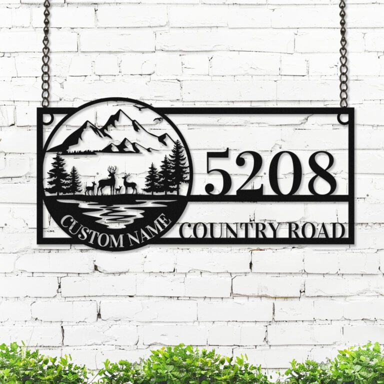 Personalized Outdoor Address Sign Deer Family Name Sign, Custom Deer House Number Sign Deer Address Sign, Hunting Deer Decorative Sign Address Plaque, Customized Mountain Deer Wall Sign