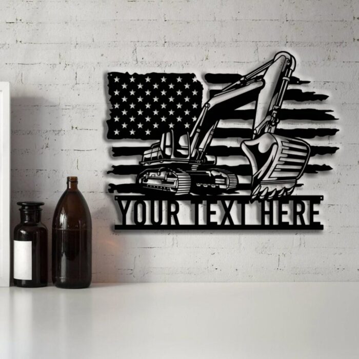 Personalized Us Flag Excavator Metal Wall Sign, Man Cave Decor, Custom Excavator Driver Sign, Construction Monogram Wall Art, Heavy Equipment Men's Personalized Gifts, Personalized Family Sign - Image 5