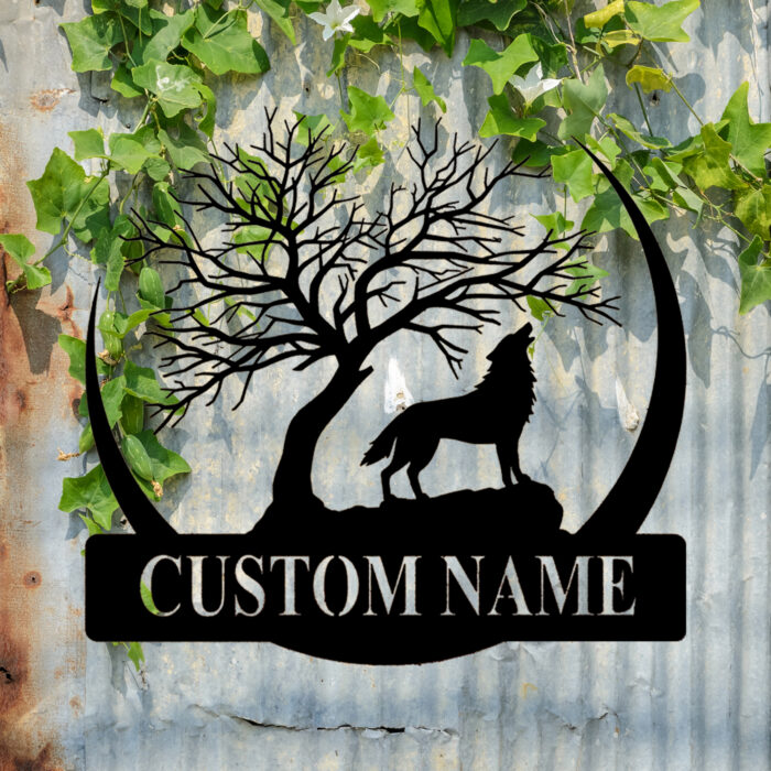 Custom Wolf Metal Wall Sign - Personalized Wolf Metal Wall Art - Wolf Metal Wall Decor - Wolf Metal Name Signs - Wolf Lover's Gifts - Wolf Howling Signs - Image 2