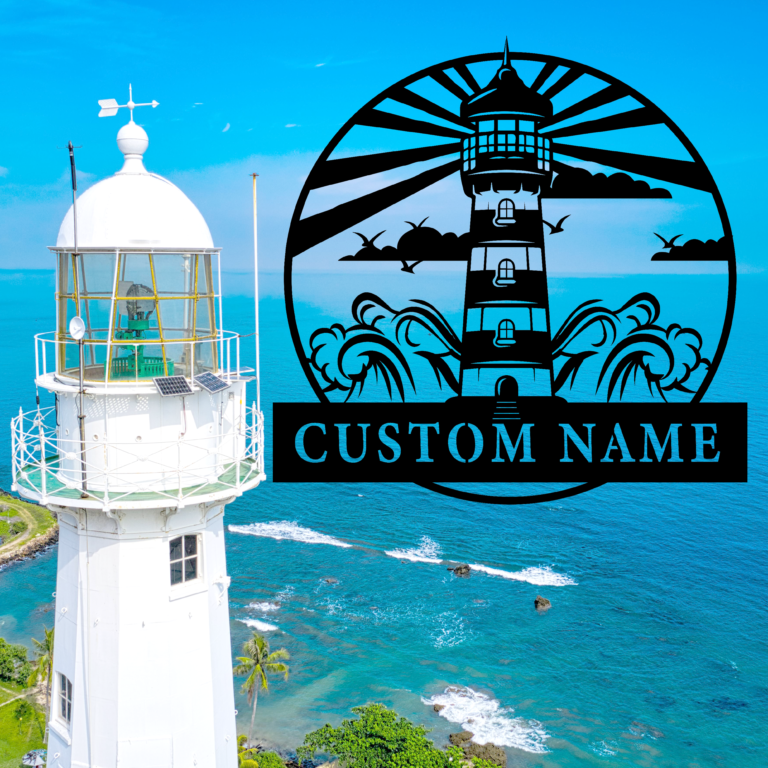 HIOKPLS Coastal Lighthouse Metal Sign,Personalized Family Name Wall Art for Beach House Decor,Custom Outdoor Metal Beach Sign,Unique Coastal Lighthouse Design,8-24 Inch - Image 5