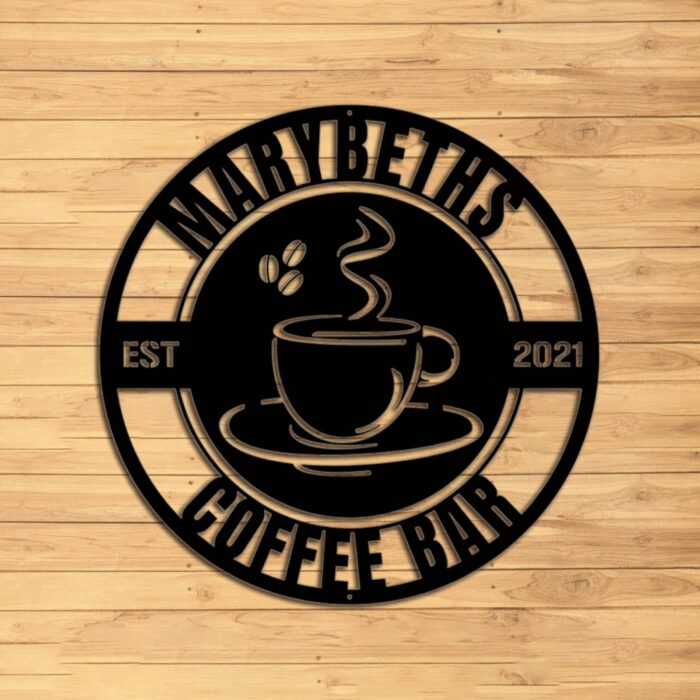 Custom Coffee Bar Metal Wall Sign - Personalized Coffee Bar Metal Wall Art - Coffee Metal Wall Decor - Kitchen Coffee Decor - Coffee Bar Name Sign - Coffee Bar Ideas