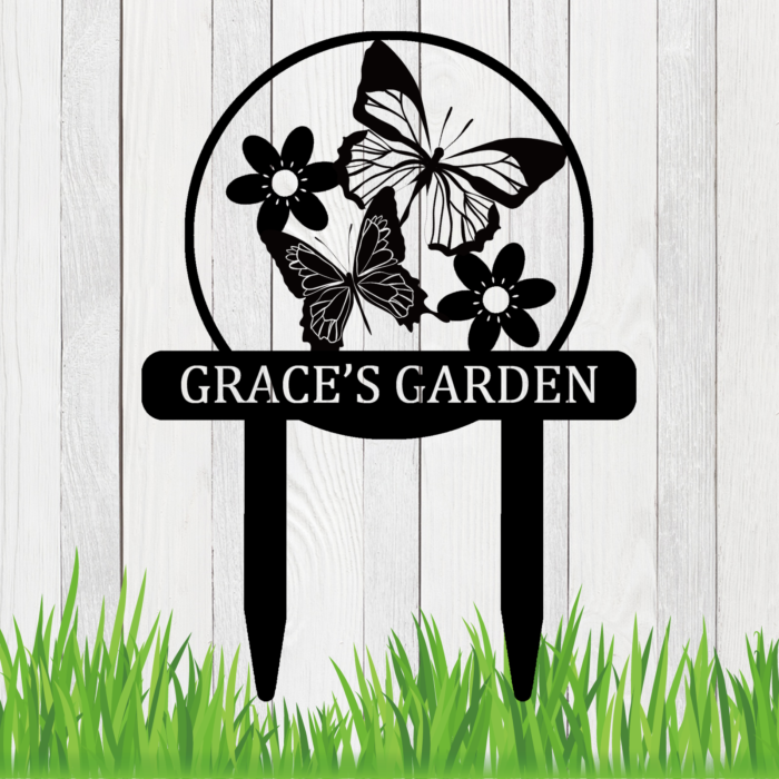 Custom Metal Garden Sign Butterfly, Personalized Butterfly Flowers Garden Sign with Stakes, Customized Name Garden Stake Butterfly Decorative Outdoor Yard Sign Art for Garden Lawn Decor - Image 4