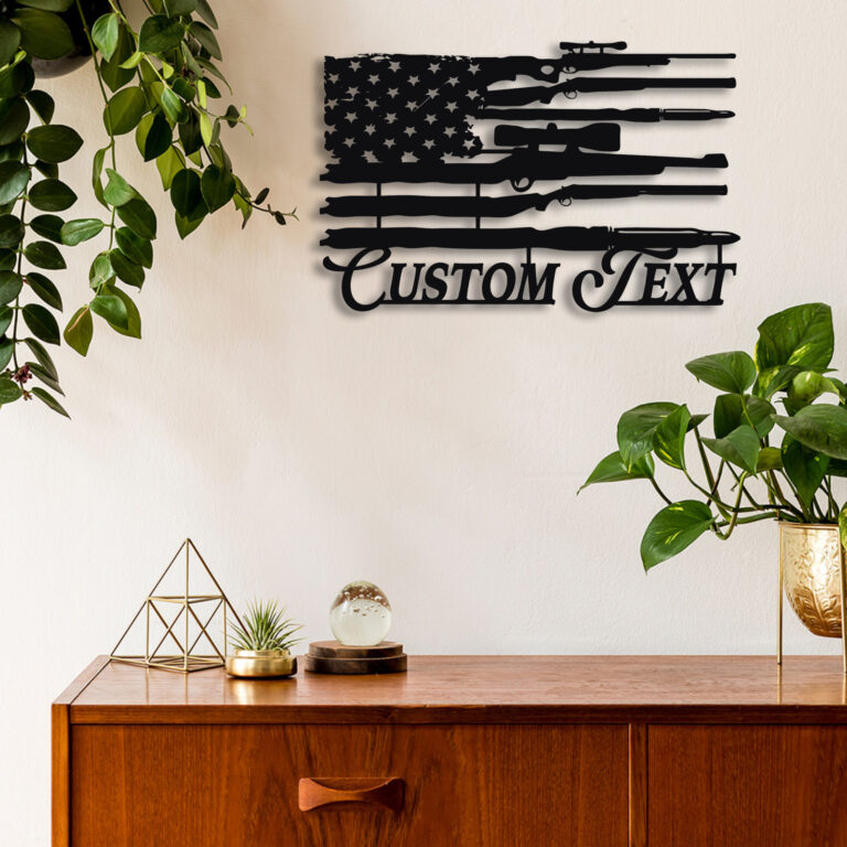 Custom American Flag Gun Metal Wall Art, Personalized Gun Flag Name Sign, Gun Lover's Gift, Home Decor, Flag Metal Decor, Black, 8-24 Inches - Image 2