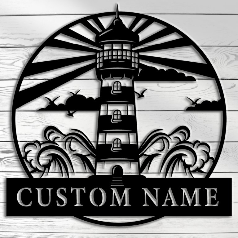 HIOKPLS Coastal Lighthouse Metal Sign,Personalized Family Name Wall Art for Beach House Decor,Custom Outdoor Metal Beach Sign,Unique Coastal Lighthouse Design,8-24 Inch