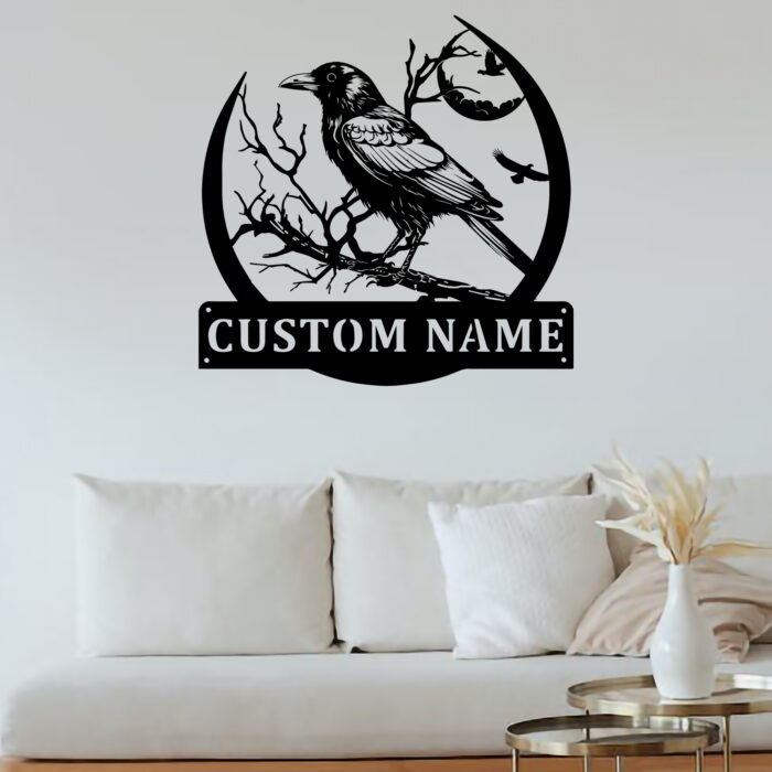 Custom Raven Metal Wall Sign - Personalized Raven Metal Wall Art - Raven Metal Wall Decor - Raven Name Signs - Bird Lover Gifts - Raven Led Decor - Image 5