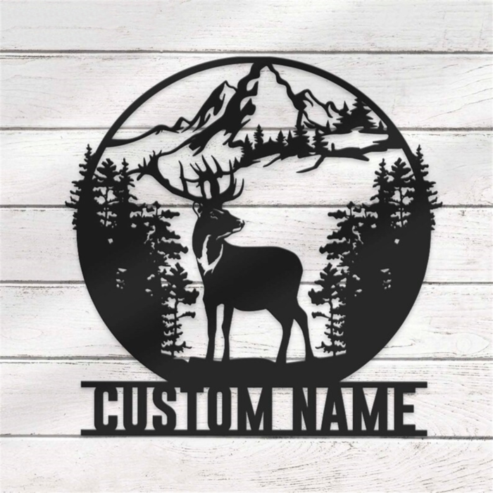 Custom Moutain Forest Deer Hunting Metal Wall Art Christmas Decoration Elk Wall Decor Deer Metal Sign, Personalized Deer Name Sign Outdoor Wall Decor Home Decor Birthday Housewarming Xmas Gift 12 inch