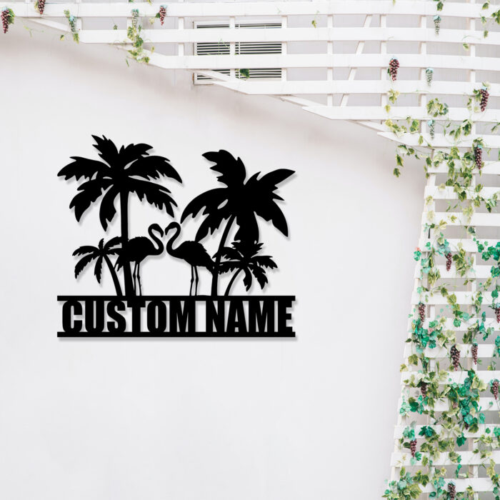 Beach Metal Sign Custom,Palm Tree Personalized Last Name Sign Wall Art,Customized Beach House Wall Decor,Beach Pool Sculptures Gifts for Housewarming,Flamingo Signs for Bedroom Beach House Home Decor - Image 5