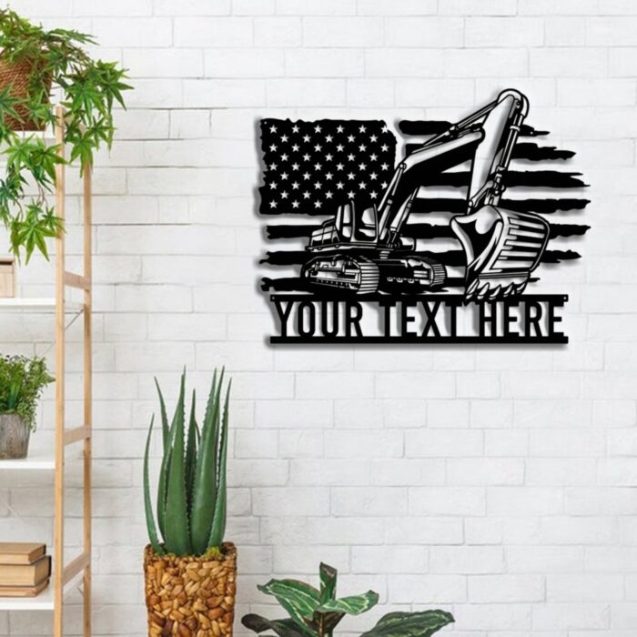 Personalized Us Flag Excavator Metal Wall Sign, Man Cave Decor, Custom Excavator Driver Sign, Construction Monogram Wall Art, Heavy Equipment Men's Personalized Gifts, Personalized Family Sign - Image 4