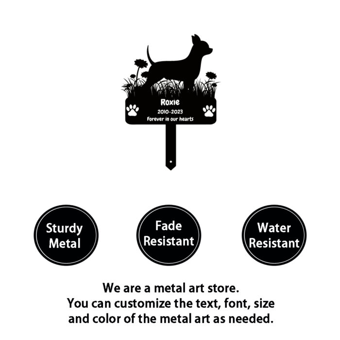 Personalized Chihuahua Dog Memorial Grave Marker, Custom Chihuahua Dog Memorial Garden Stake Metal Grave Marker Engraved Sign, Customized Dog Memorial Stake Dog Cemetery Marker - Image 5