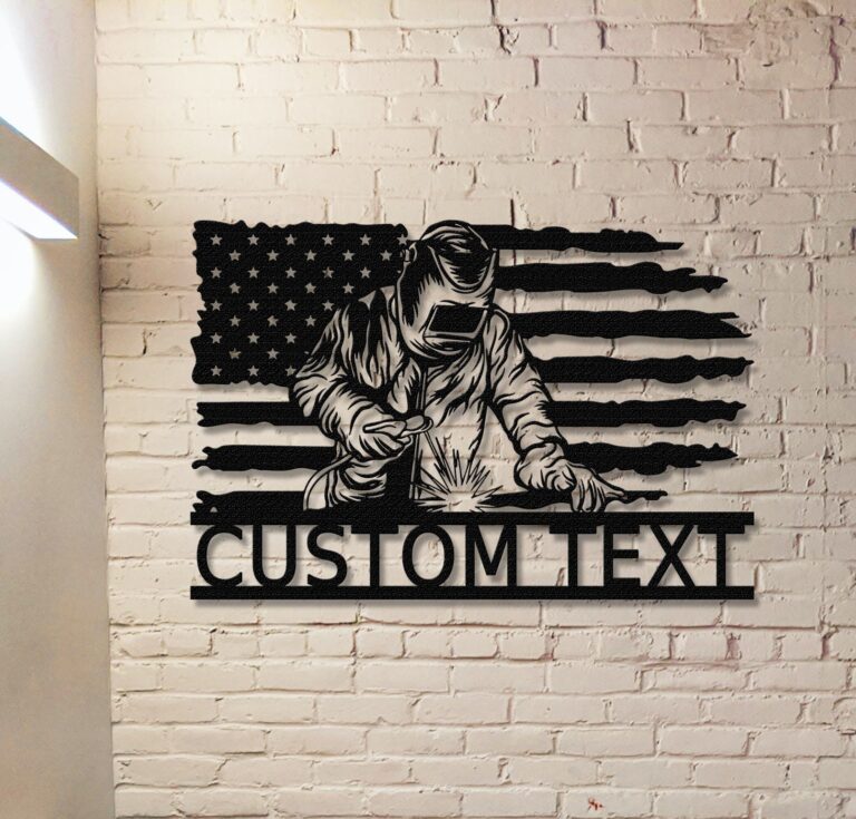 Custom Construction Welder Sign,Welding Metal Sign,US Flag Sign,Personalized Welder Wall art,Gift for Welder,Work Shop Decor