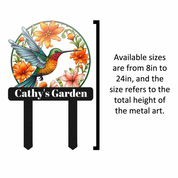 Ceeheyy Personalized Hummingbird Bird Flowers Garden Sign Metal Garden Stake, Custom Colorful Flowers Bird Garden Decor Sign Outdoor Plaque Metal Yard Art, Customized Garden Sign with Stakes - Image 5