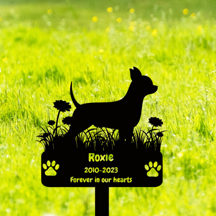 Personalized Chihuahua Dog Memorial Grave Marker, Custom Chihuahua Dog Memorial Garden Stake Metal Grave Marker Engraved Sign, Customized Dog Memorial Stake Dog Cemetery Marker - Image 3