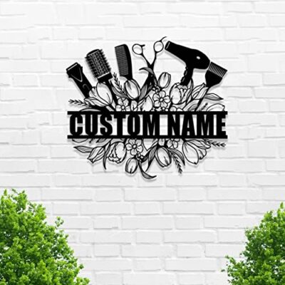 Custom Hair Salon Sign, Personalized Hairstylist Name Sign, Customized Barber Shop Metal Wall Decor, Funny Housewarming Anniversary Birthday Gift for Hairdresser, Salon Front Door Outdoor Welcome Sign