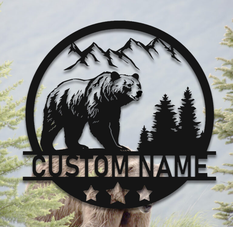 Jenelle Arts Personalized Bear Metal Wall Art-Custom Bear Metal Wall Signs-Bear Wall Decor-Custom Bear Sign-Grizzly Bear Sign-Bear Lover Name Sign