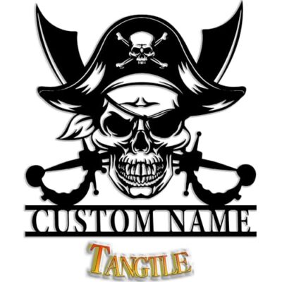 Custom Pirate Skull Swords Metal Sign Wall Art with Led Lights, Personalized Pirate Ship Name Sign, Halloween Skeleton Decor, Pirate Skull Decor, Man Cave Wall Decor, Boy's Room Decor