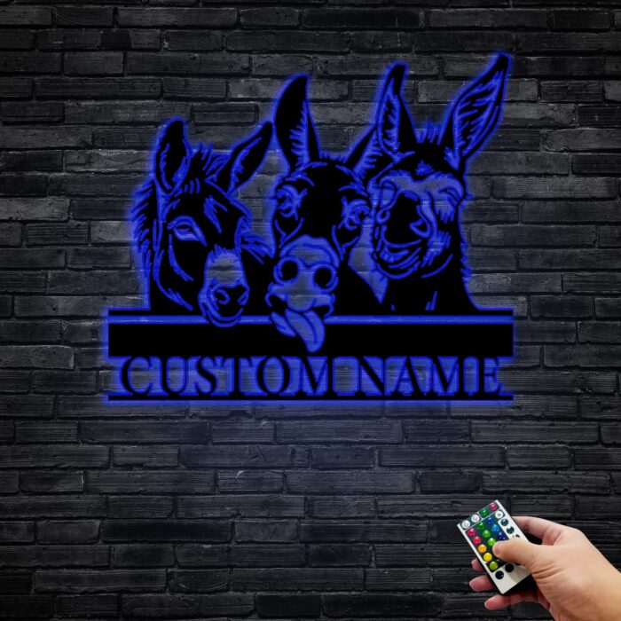 Custom Donkey Metal Wall Sign-Personalized Donkey Metal Wall Art-Donkey Metal Wall Decor-Donkey Led Decor-Donkey Name Signs-Donkey Farm Gift