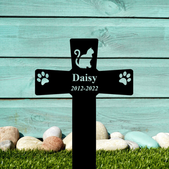 Gerryed Custom Cat Grave Markers Cross Personalized Cat Memorial Grave Stake Cat Memorial Sign Pet Grave Markers Cat Loss Gift Pattern 24inch - Image 2