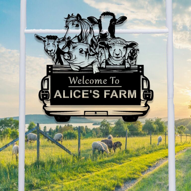 Custom Farm Animals Metal Sign,Farm Entrance Welcome Sign,Personalized Farmhouse Sign,Barn Ranch Sign,Farmer's Field Decor,Farmer Gift