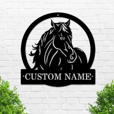 Goodqueen Personalized Horse Metal Wall Sign, Custom Horse Sign Metal Wall Art, Customized Horse Metal Wall Decor Farm Sign, Outdoor Horse Barn Ranch Sign, Man Cave Home Decor Horse Metal Name Sign