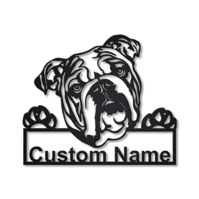 Personalized English Bulldog Metal Wall Art Bulldog Decor, Custom Pet Name Sign Welcome Sign Figurine Statue, Dog Room House Decorations, Bulldog Gifts Dog Mom Gifts for Women 12 inch - Image 2