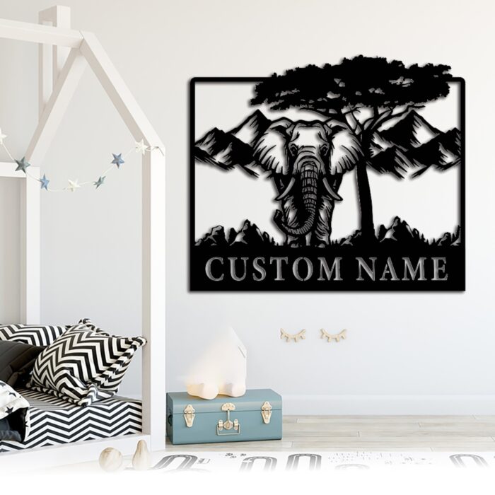 HIOKPLS Custom Wildlife Elephant Sign, Custom Children Room Sign, Indoor Family Sign, Wall Hanging For Decoration, Personalized Elephant Lover Name Sign, Housewarming, 10inch - Image 3