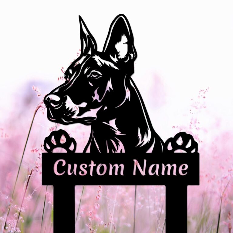 Doberman Pinscher Dog Name Sign, Custom Dog Metal Stake, Pet Garden Remembrance Stake, Outdoor Metal Dog Sign, Pet Cemetery Stake Dog Gift