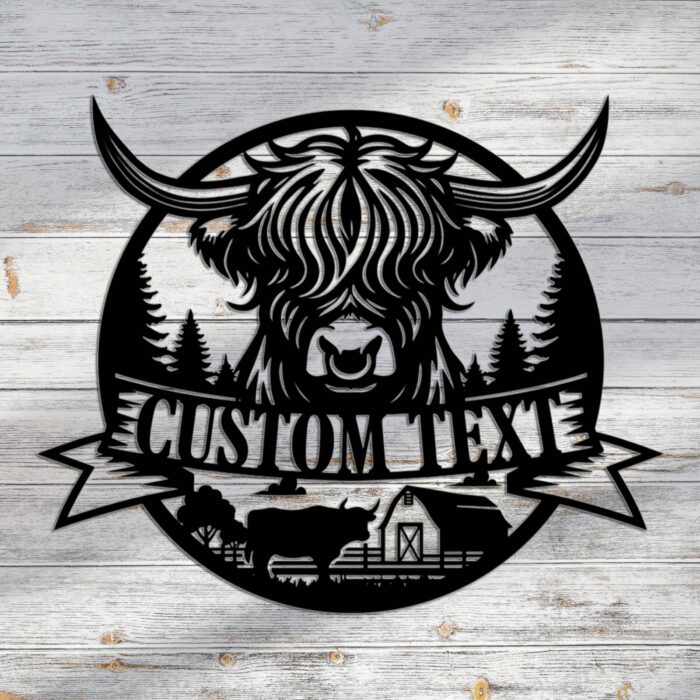 Custom Highland Cow Sign Metal Wall Sign - Personalized Cow Sign Metal Wall Art - Cow Sign Metal Wall Decor - gift for family - Custom Metal Signs - personalized wall decor - Image 2