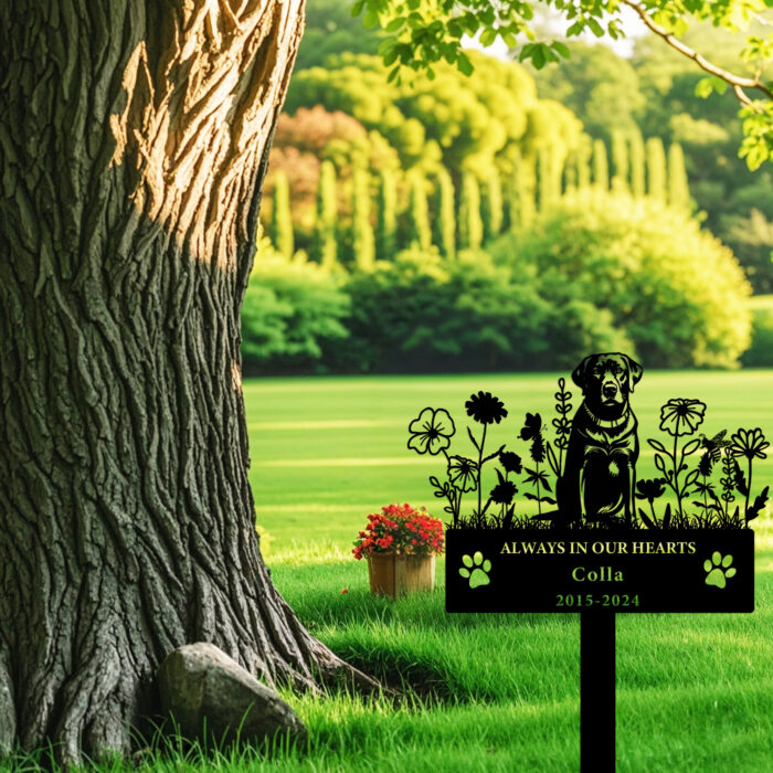 Personalized Flora Dog Grave Marker Memorial Garden Stake,Custom Dog Cemetery Garden Sign with Stake,Dog Sympathy Grave Plaque,Pet Grave Marker Memorial Engraved Sign Pet Headstones for Dog dog4 - Image 2