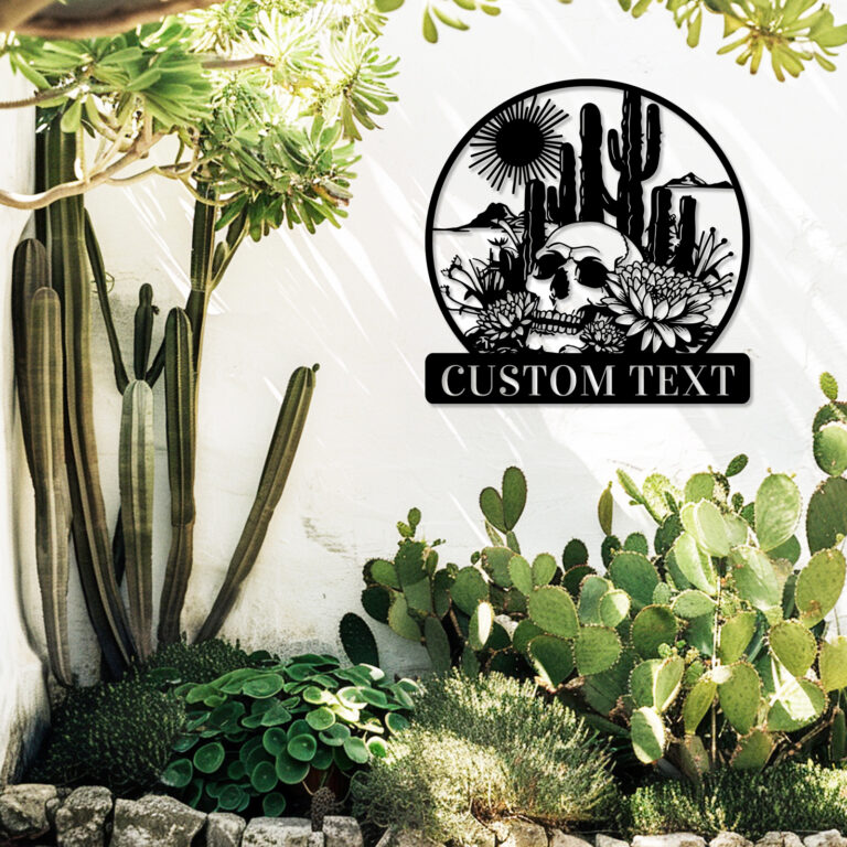 Personalized Cactus Skull Metal Sign, Custom Skull Cactus Sign Outdoor Metal Wall Art Wall Decor Sign, Customized Flowers Skull Wall Sign Skull Name Sign Skull Garden Sign Wall Sculpture - Image 3